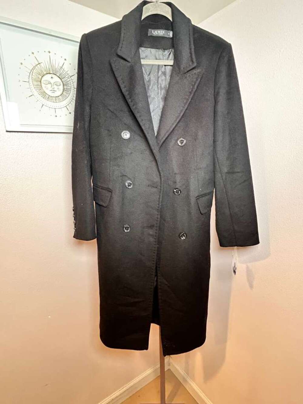 NWT Lauren Ralph Lauren Long Sleeve Notched Lapel Front Button Coat Black Size 8